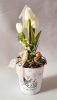 Tavaszi dekoráció,tulipánnal és gyöngyvirággal,  fém vödörben