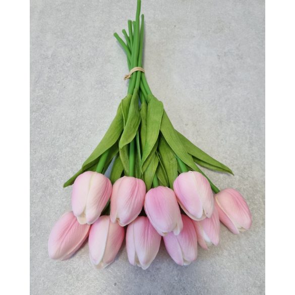 10 szálas Tulipán csokor - élethű - 35 cm - világos rózsaszín