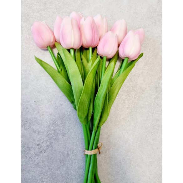 10 szálas Tulipán csokor - élethű - 35 cm - világos rózsaszín