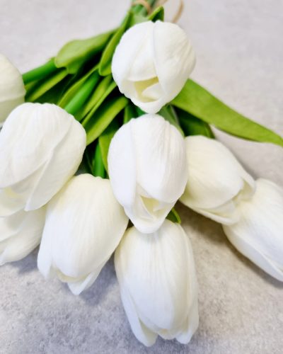 10 szálas Tulipán csokor - élethű - 35 cm - fehér