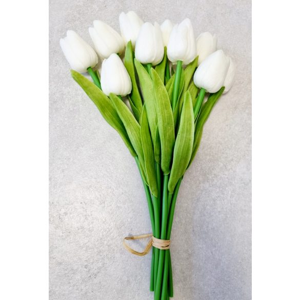 10 szálas Tulipán csokor - élethű - 35 cm - fehér