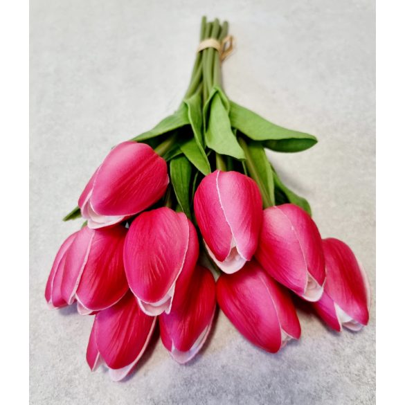 10 szálas Tulipán csokor - élethű - 35 cm - sötét rózsaszín
