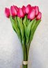 10 szálas Tulipán csokor - élethű - 35 cm - sötét rózsaszín
