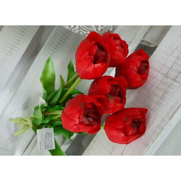 Telt virágú élethű tulipán - piros- 40 cm