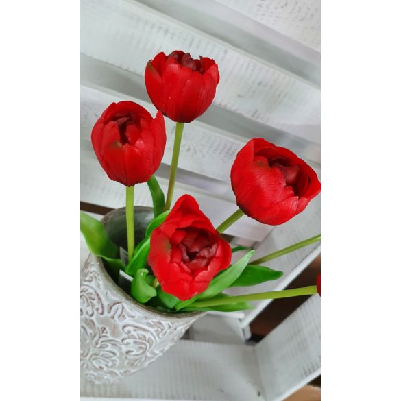 Telt virágú élethű tulipán - piros- 40 cm