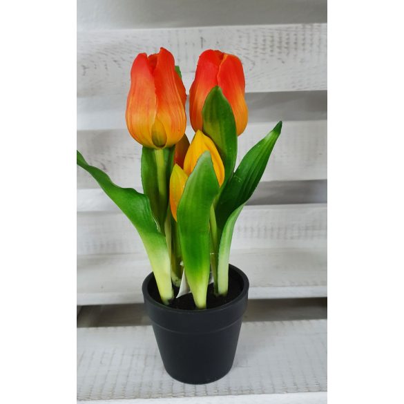 Élethű tulipán cserépben - narancssárga