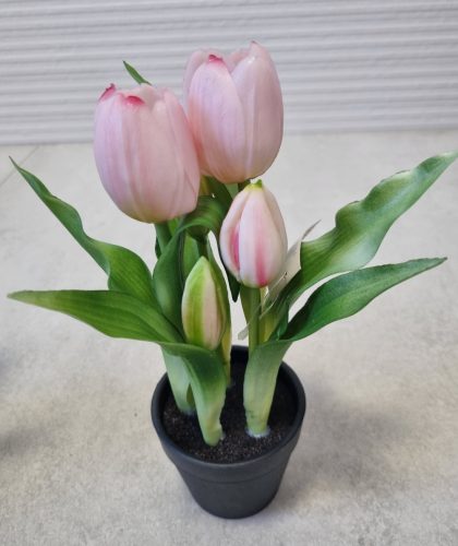 Élethű tulipán cserépben - világosrózsaszín